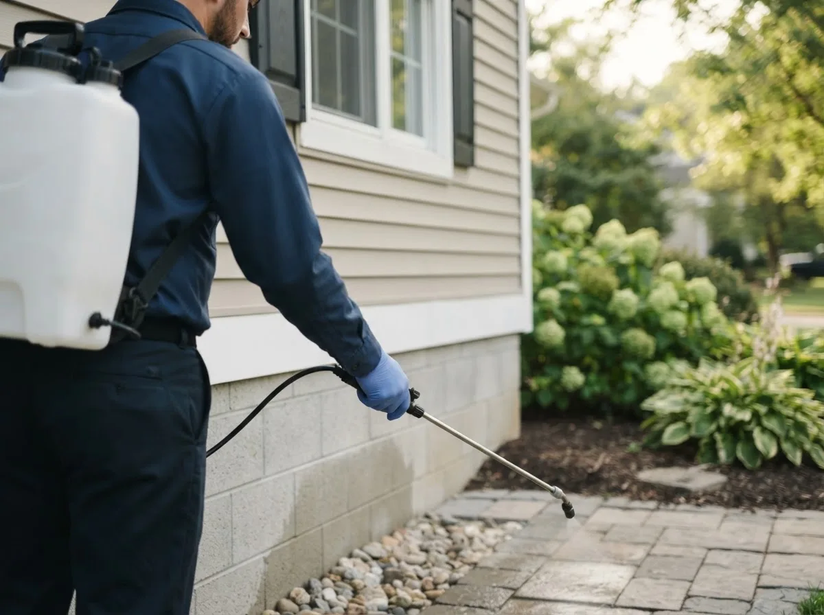 Pest control technician inspecting a home in Monmouth, ME